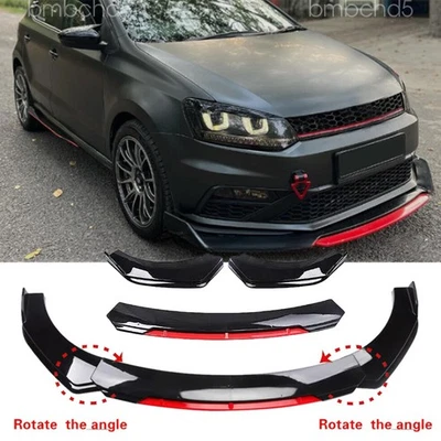 For Volkswagen Polo 2003-2024 Front Bumper Lip Spoiler Splitter Glossy Black Red Foto 1 de 4