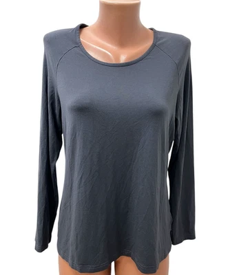 OSKA Gr.2 - L Grau Bluse Oberteil Jersey Stretch Langarm LOGO - Bild 1 von 4