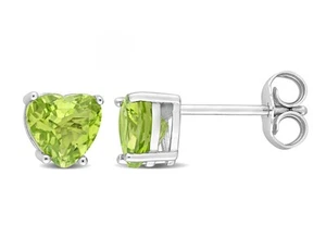 1.68 Carat (ctw) Peridot Heart Stud Earrings Sterling Silver - Picture 1 of 4