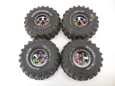 4x Duratrax C3 Showdown CR 1/10 1.9" Crawler Tires on Multicolor Beadlock Wheels - Image 1 of 4
