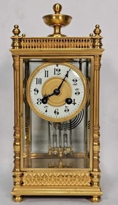 Rare Ormolu French crystal regulator four glass mantel clock - Picture 1 of 24