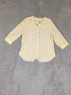 Camisa Chico’s No Iron Lino Botón Amarillo Estampado Lunares Talla 2=US 12 lagenlook Foto 1 de 4