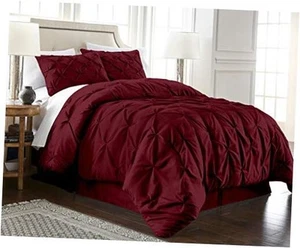 Berlin 3-Piece Pintuck Pinch Pleat Bedding Comforter Set (Queen, Burgundy) - Picture 1 of 8