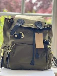 NWT Steve Madden BSOLLY Backpack Adjustable Straps Olive Green Burberry Dupe - Picture 1 of 6