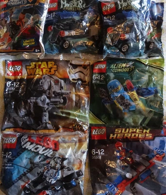 LEGO STARWARS, NEXO KNIGHTS, PELÍCULA, ALIEN, HÉROES MINI BOLSAS DE POLIETILENO Y FIGURAS x 7 Foto 1 de 4