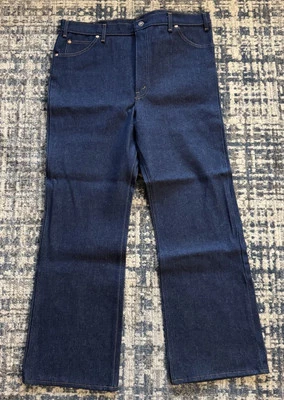 Pantalones de mezclilla acampanados oscuros vintage años 70 DEADSTOCK The An-Sir 37W 30L cremallera Scovill Foto 1 de 4