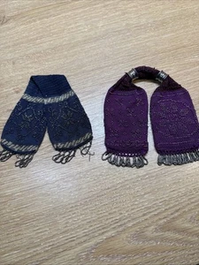 Antique Purple & Blue Crochet Silver Ring  Steel Bead Fringe Miser Purses - Picture 1 of 9