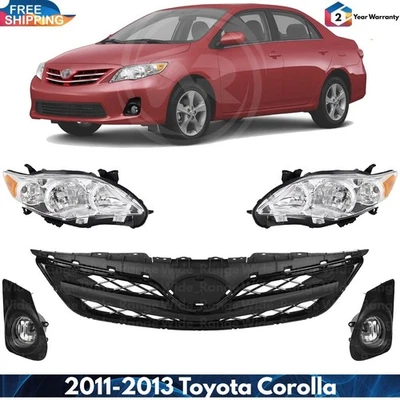 Front Grille Assembly & Head Light Pair Kit For 2011-2013 Toyota Corolla Foto 1 de 4