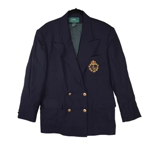 Lauren Ralph Lauren Vtg Double Breasted Blazer 100% Wool 16 Embroidered emblem - Picture 1 of 20