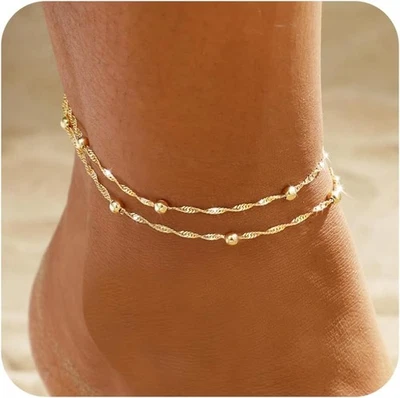 Pulseras de Tobillo para Mujer, Chapadas en Oro 14K Impermeables Delicadas Tobilleras para...  Foto 1 de 4