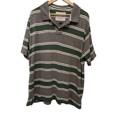Urban Pipeline Up Stripe Cotton Polo Shirt Gray Green Relaxed Fit Casual Outdoor - Image 1 of 4