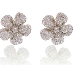 3Ct Lab Created Diamond Women's Flower Stud Earrings White Gold Plated - Picture 1 of 8