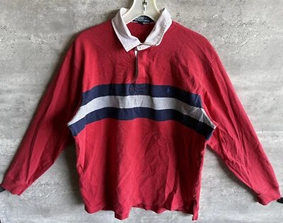 Camisa Polo Ralph Lauren Vintage Años 90 Rojo Azul Marino y Gris Colorblock Rayas L Foto 1 de 4