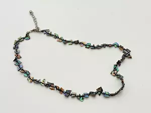 Vintage Necklace Abalone Paua Mexico Green Beaded Delicate - Picture 1 of 7