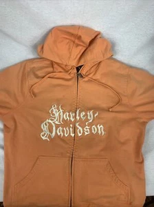 Harley Davidson felpa con cappuccio donna taglia L grande ricamo arancione giacca full zip - Foto 1 di 9