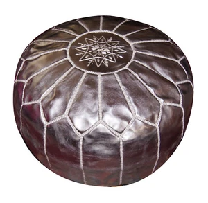 Moroccan Pouf Footstool Hassock Ottoman Poof Handmade Leather Genuine Silver - Picture 1 of 3
