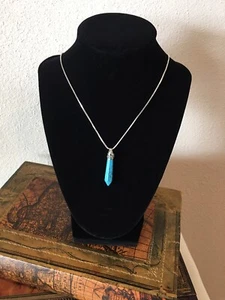 Blue Turquoise Stone Pendant Hexagon Gemstone Point Chakra Pendant Necklace - Picture 1 of 4