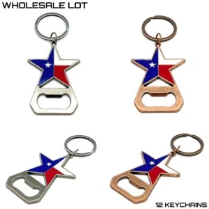 WHOLESALE LOT 12 Rustic Western Texas Flag Bottle Opener Souvenir Key chain Ring - Picture 1 of 13