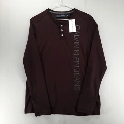 Рубашка мужская Calvin Klein Jeans Henley S коричневая с длинным рукавом логотипом печать хлопковая футболка - Изображение 1 из 4