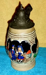 Taza pequeña cerveza de Alemania Occidental (firmada: - M.R.) Tapa con peltre - Imagen 1 de 8