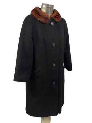 RADIMAR Jacket Womens Size Medium 12 EU42Black WOOL Vintage OverCoat Fur Collar - Image 1 of 4