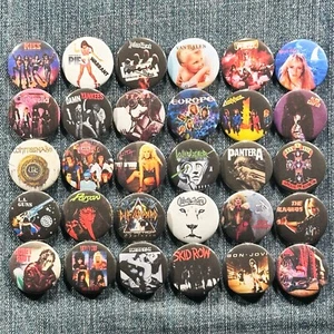 Bandas para el cabello años 80 1" botones pinback metal pesado clásico hard rock retro, 30 prendedores - Imagen 1 de 9