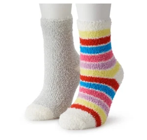 NWT SO 2-Pack Slipper Socks Rainbow Striped And Gray - Picture 1 of 1