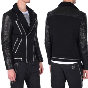 UltraRare & Great Balmain AW15 Lamb Leather and Cotton Biker Jacket - Picture 1 of 22