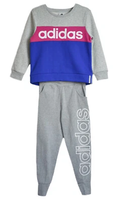 adidas Girls’ 2-Pc Set Fleece Sweatshirt Pullover Sweatpants Heather Size 14 NEW - Image 1 of 3