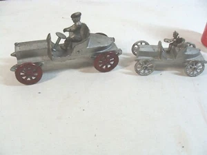 2 Antique Hubley Kenton Silver Cast Iron Boat Tail Race Cars - Picture 1 of 10