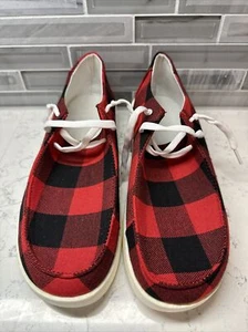 Red & Black Plaid Slip On or Tie Shoes Size 9 New. - Picture 1 of 8