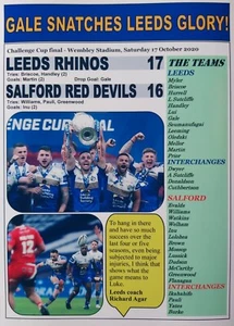 Leeds Rhinos 17 Salford Red Devil 16 - 2020 Challenge Cup final - souvenir print - Picture 1 of 1