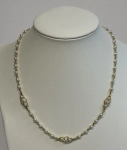 Vintage SIGNED NAPIER Necklace Gold Tone Chain Pearl Bead w/Captured Links 17" - Picture 1 of 5