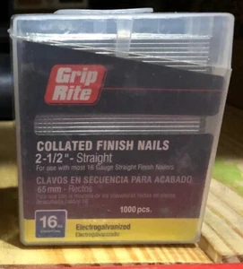 Grip Rite 16 GA 2-1/2" Straight Collated Finish Nails 1000 pcs - Picture 1 of 2