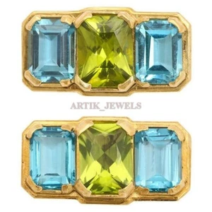 Natural Peridot & Topaz Gemstone Gold Plated 925 Sterling Silver Cufflink #2457 - Picture 1 of 4