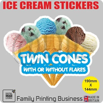 DIGITAL IMAGE LOUNGE ICE CREAM VAN Stickers - Cones - Tubs - Sundaes-Soft Drinks - SCOOP TWIN CONES