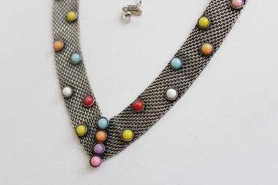 collana in argento artigianale, pezzo unico, con pietre in resina colorata - Immagine 1 di 4