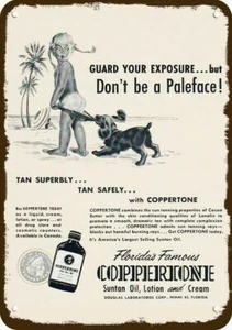1955 COPPERTONE TAN 50's BEACH DOG & GIRL VntgLook DECORATIVE REPLICA METAL SIGN - Picture 1 of 1