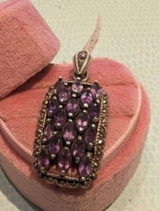 Colgante mujer plata de ley 925 con amatista 18, markasita para mujer - Imagen 1 de 6