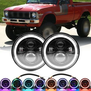 FIT for Toyota Pickup 1979-1981 2PC Pair RGB 7 inch ROUND Headlights Hi/Lo Beam - Picture 1 of 14