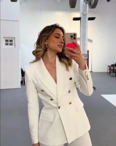 ZARA TAILORED DOUBLE-BREASTED BLAZER OYSTER WHITE SS24 SIZES M REF. 7792/293 - Picture 1 of 11