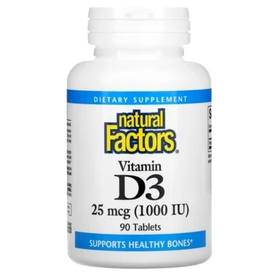 NATURAL FACTORS, Vitamin D3, 25 mcg (1,000 IU), 90 Tablets Fresh stock