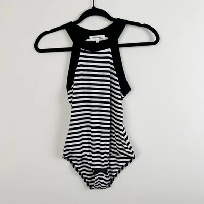 Body Monteau Los Angeles a Rayas Sin Mangas XS Negro Blanco Acanalado Elástico Foto 1 de 4