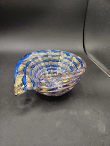 Vintage. Zebrati Murano Ercole Barovier Schale blauer Streifen mit Goldflecken - Bild 1 von 9