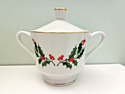 Acebo y bayas Navidad vacaciones azucarero dorado con tapa fina China 4" Japón Foto 1 de 4