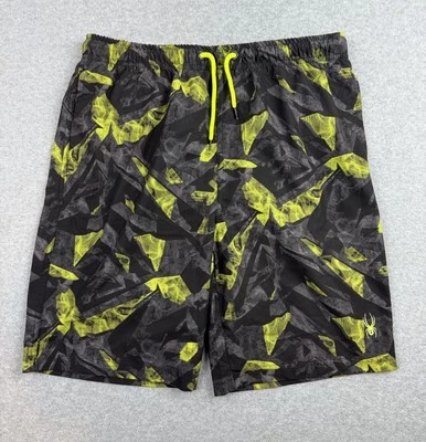 Spyder Swim Trunks Youth XL 18/20 Preto Amarelo Elástico Bolso de Cintura Logotipo Elástico - Imagem 1 de 4