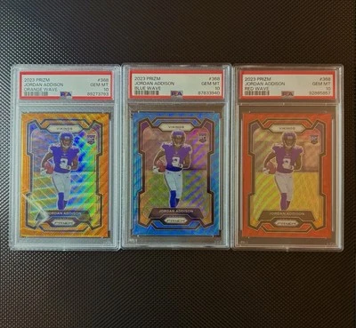 2023 PANINI PRIZM - 3X JORDAN ADDISON WAVE LOT ALL PSA 10  💜 VIKINGS FANS 💜 - Image 1 of 2
