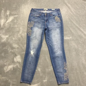 Vintage America Boho Skinny Mid Rise Jeans Womens 8 29 Embroidered Stretch Denim - Picture 1 of 17