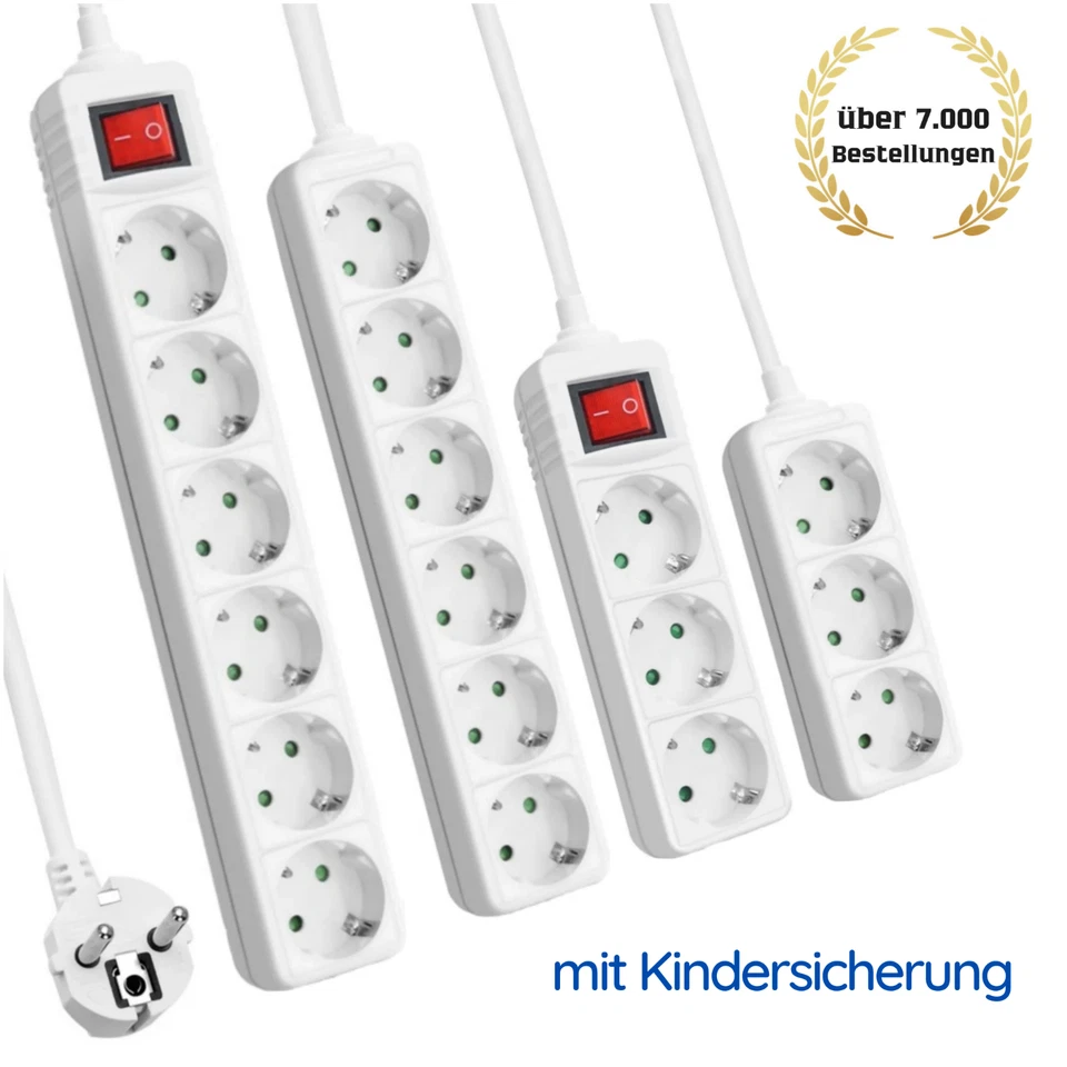 Steckdosenleiste Steckerleiste Mehrfachsteckdose Strom 3-fach 6-fach 1,5m 3m 5m - Bild 1 von 2
