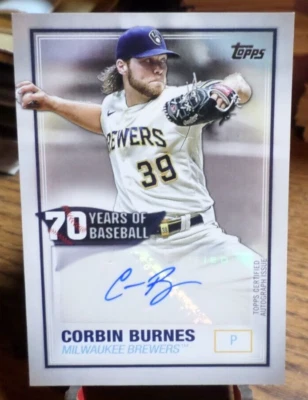 2021 Topps 70 Years of Baseball Auto Corbin Burnes #70YA-CB Milwaukee Brewers - Image 1 of 4